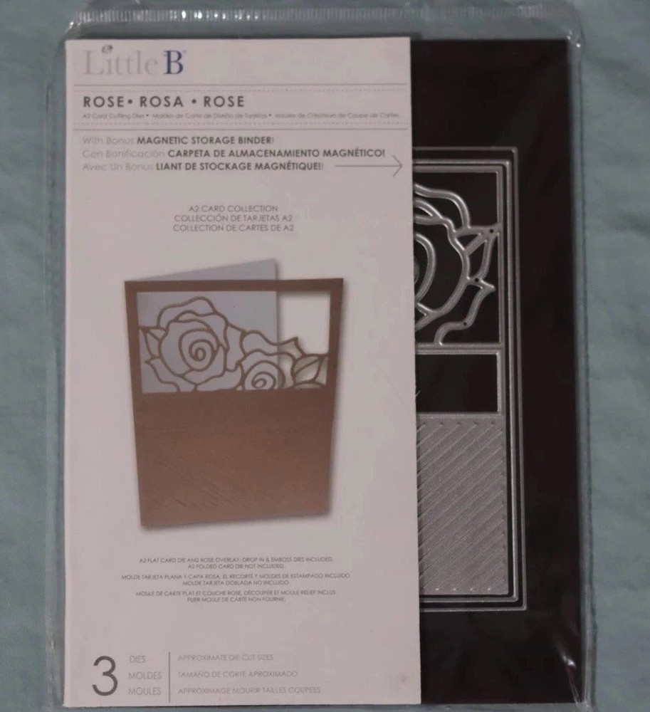 Little B A2 Flat Card Die and Rose Overlay w/ Magnetic Binder Card Making 100593