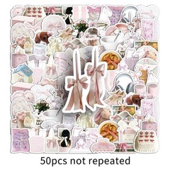 50Pcs Bowknot INS Stickers – Pink White Girly Aesthetic Decor for Journal – Wate