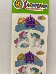 Vintage SandyLion Prismatic Unicorn Castle Stickers One Sheet Sealed Glitter
