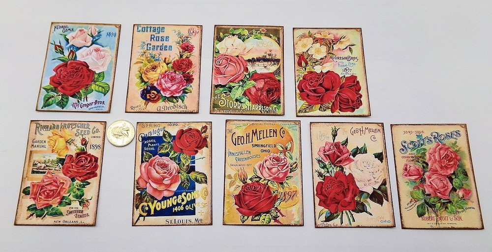 9-Vintage Style-Flowers-Seed Packet-Roses-Botanical-Linen Cardstock-Stickers