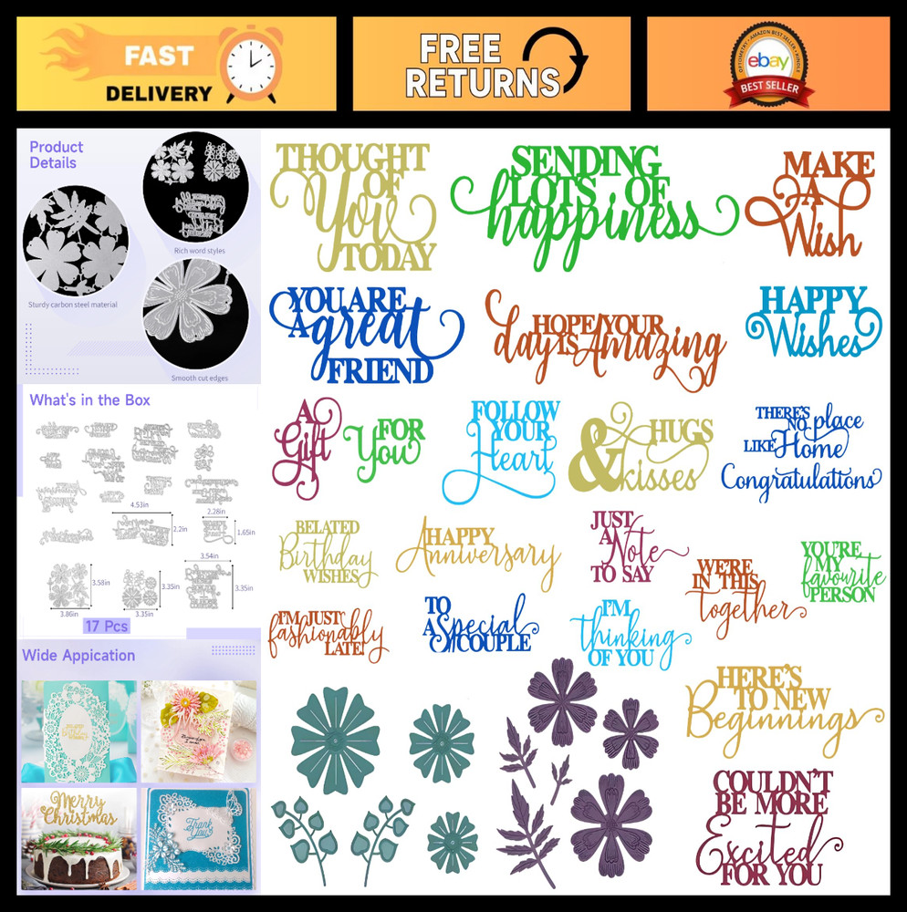 17 Pcs Holiday Word Die Cuts, Positive Metal Cutting Dies for Card Making & Scra
