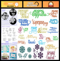 17 Pcs Holiday Word Die Cuts, Positive Metal Cutting Dies for Card Making & Scra