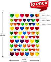 Laser Heart Stickers Self Adhesive Shiny Sparkle Labels School Colourful Chart H