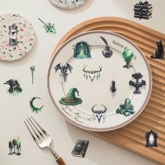 100PCS Black Retro Magic Forest Witch Series Stickers DIY Decorative Flat Transp