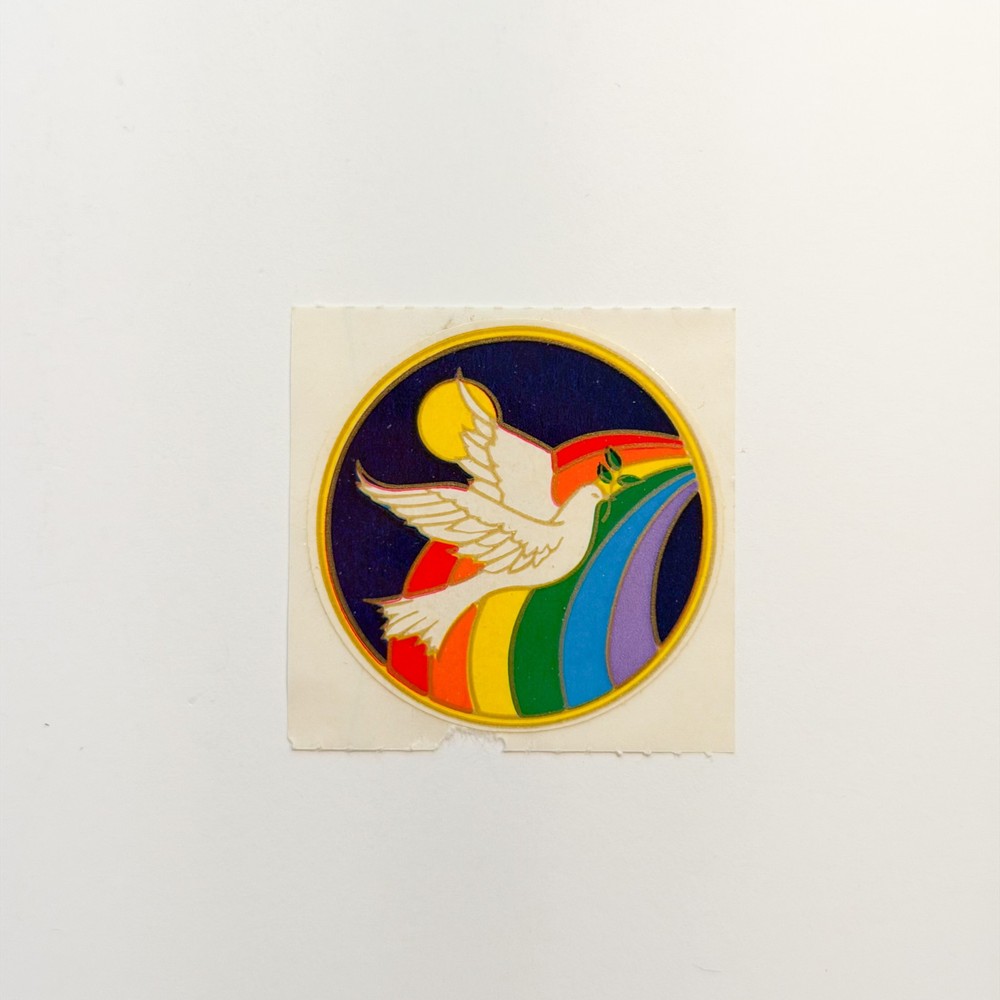 Vintage 1980’s Dove Bird Circle Stickers One Sticker Rainbow Hair Yellow Border