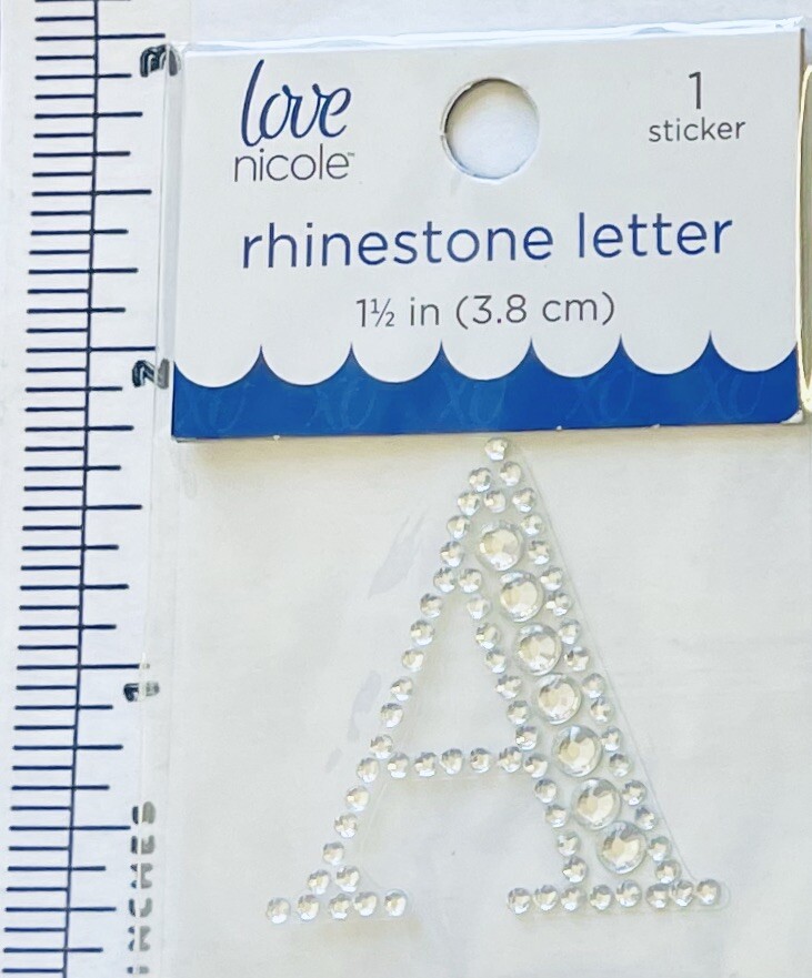 Letter A Rhinestone Sticker 1.5″ Clear Silver Glitter Scrapbook Monogram Bling