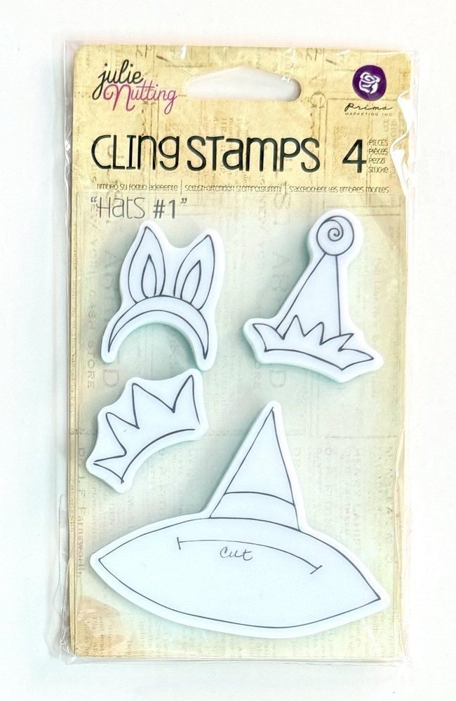 NEW Prima Julie Nutting Cling Stamps “Hats” (910822) – Crown, Party Hat, Ears