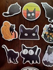 STICKERS x 10 Black Cats Kitten Cartoon Flower Daisy Cat Kitty Face FEBD4