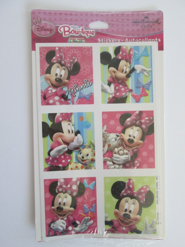 NIP Minnie Mouse Stickers Bow-tique New Package with 4 Sheets Disney Pink Polka