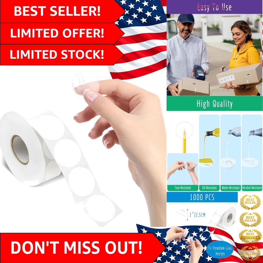 1-Inch Transparent Seal Sticker Dots – 1000 PCS Easy Peel for Envelopes & Boxes