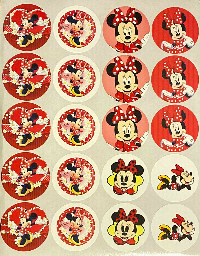 SET of 40- 2″ PRECUT «MINNIE MOUSE RED» ADHESIVE STICKERS