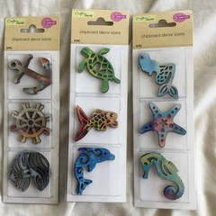 Crafters Square Laser Cut Kraft Icons NAUTICAL SEA LIFE – 6 Packages- 6 in Each
