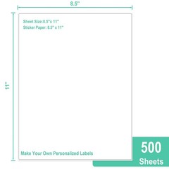 500 Sheets Full Sheet Label Paper 8.5×11, Matte White Stickers for Inkjet & Lase