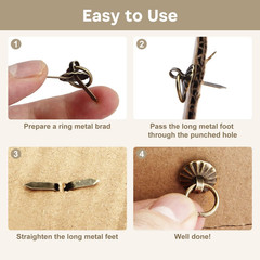 50Pcs Metal Brad Fasteners Mini Pull Ring Handle, Lightweight Vintage Decorative