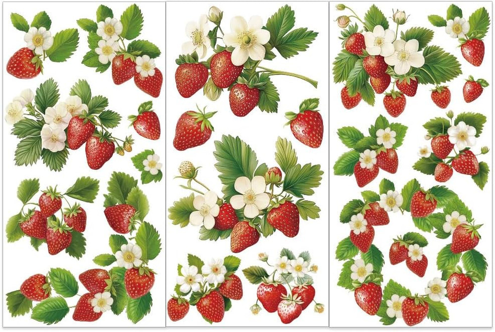 3pcs/Set Strawberry Rub on Transfers for Furniture and Crafts 6×12 inch Plant Fr