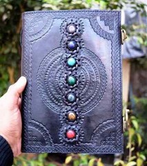 handmade seven chakra leather journal, grimoire spell, witch craft, wicaa pagan