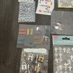 Mixed Scrapbooking Embellishments Lot Rhinestones Stickers Charms Craft