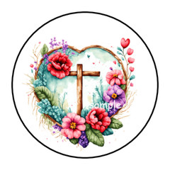 30 FLORAL CROSS ENVELOPE SEALS STICKERS LABELS TAGS 1.5″ ROUND RELIGIOUS FLOWERS