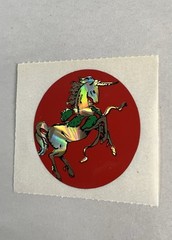 Vintage Christmas Stickers Unicorn Prism Mod 80s Wreath Green & Red Set of 2