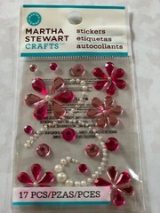 MARTHA STEWART CRAFTS ADHESIVES LIGHT & DARK PINK FLOWERS & PEARL SWIRLS 17PCS