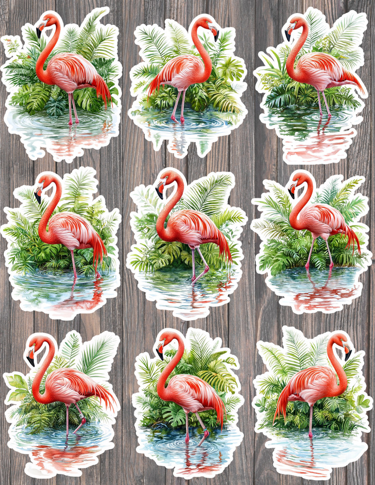 Wading Flamingo Die Cut Vinyl Stickers Scrapbooking Laptop Waterbottle