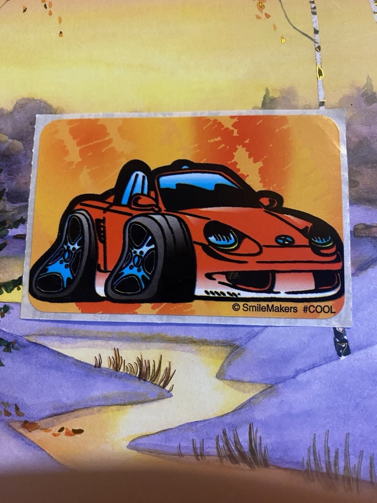 Vintage SmileMakers Red Car Sticker Mod 2×4 Inches