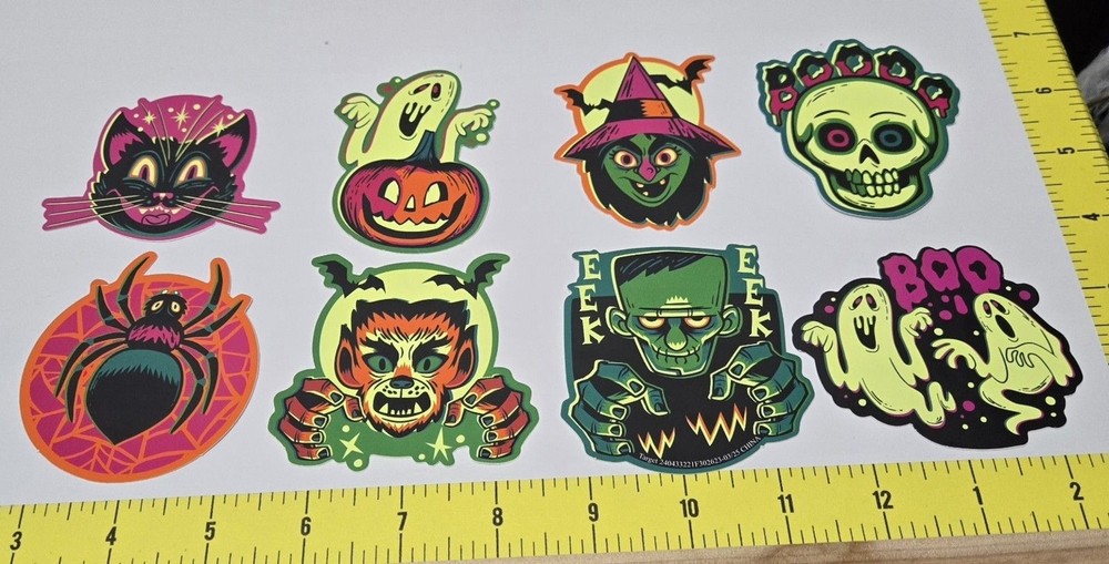 Halloween Glow in the Dark Stickers Lot Of 8 Neon Colors