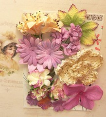 Roses Carnations Petals – ORCHID & CREAM 17 Flowers PAPER & SILK 20-60mm VA4
