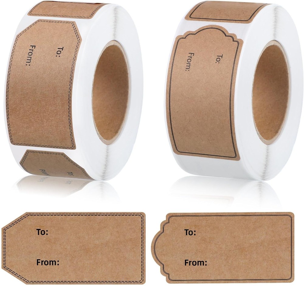 600 Pcs Natural Brown Kraft to and from Gift Tag Stickers 1.18″X2.36″, Kraft to