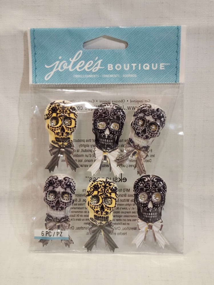 Jolee’s Boutique Scrapbooking Puffy Stickers Black and White Skulls Halloween