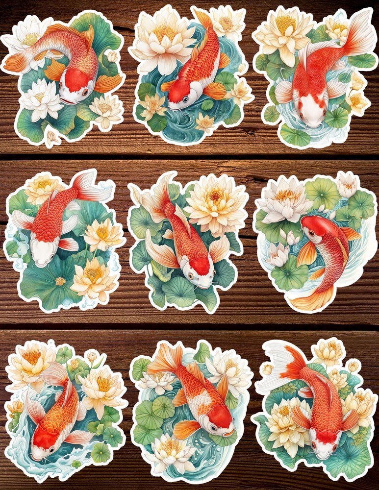 Vintage Tattoo Style Fish Vinyl Stickers Set Scrapbooking Laptop Waterbottle