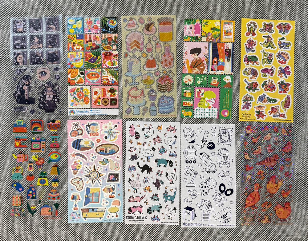 Lot of 10 Stickii Club Sticker Sheets – Cute / Pop Theme