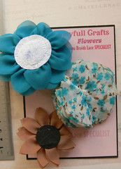 TEAL BLUE & BROWN Fabric Organza Mix – 3 Floral Flower Pk 60-80mm NJC V4 D