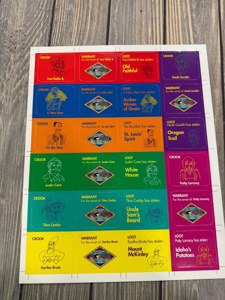 Where In The USA Is Carmen Sandiego? Unused Vintage Sticker Sheet Set