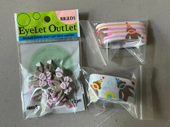 Eyelet Outlet Shape Brads 12/Pkg & matching ribbon (36″) Monkey, Animals, Birds