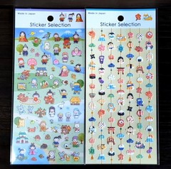 2 Japan Sticker Sheets Washi Paper PET Mt Fuji Sakura Daruma Shiba Made in Japan