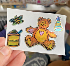 Vintage 80s Sticker Lot: Restored Damaged Teddy Bear Birthday Foil Mylar READ