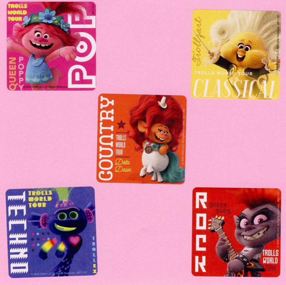 10 Trolls World Tour – Large Stickers – Party Favors – Rewards