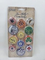 TH4 Tim Holtz Idea-ology Vintage Flair Buttons 12 Piece Metal Adornment Craft