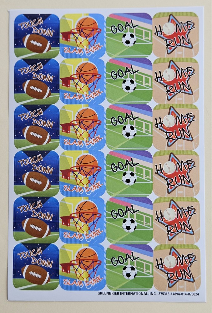 Sport /Balls Sticker sheet. Soccer, Rugby, Tennis, Basketball
