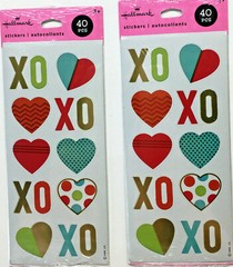 Valentine’s Day Stickers HEARTS & XO Stickers Lot 2 Packs (8 Sheets Total)