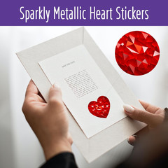 500 PCS Holographic Red Heart Stickers, Sparkly Metallic Heart Sticker Self Adhe