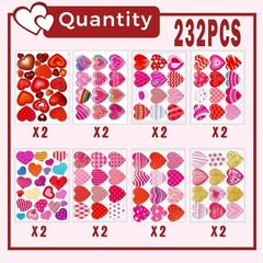Eco-Friendly 232 Pcs Waterproof Heart Stickers – Perfect for Valentine’s Day