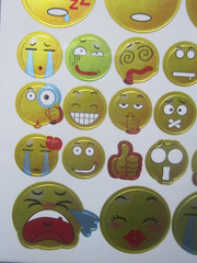 Teaching Tree 202 Fun Silly Expressive Emoji Shiny Gold Stickers 1″, 1/2″ New!