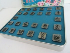 Bluebird Metal Stamp Set Melody Ross Chip Art 1/2″ Lowercase Letters in Tin