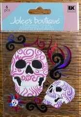 RARE Jolees Tattoo Skulls & Swirls Pink Purple White Flower 3D Scrapbook Sticker