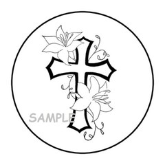 30 PRETTY CROSS WITH FLOWERS ENVELOPE SEALS LABELS STICKERS 1.5″ ROUND