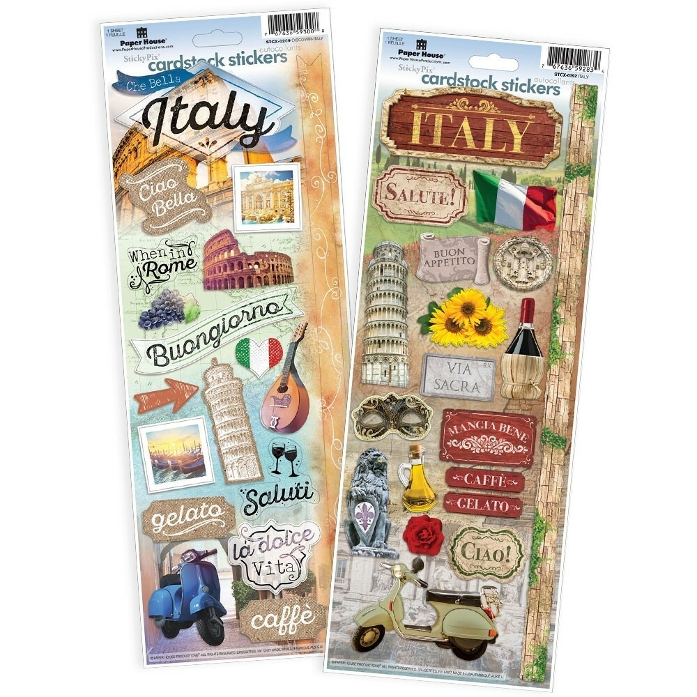 Stickers Cardstock PH 13″ Italy X2 Ciao Bella Scooter Wine Leaning Tower Caffe`