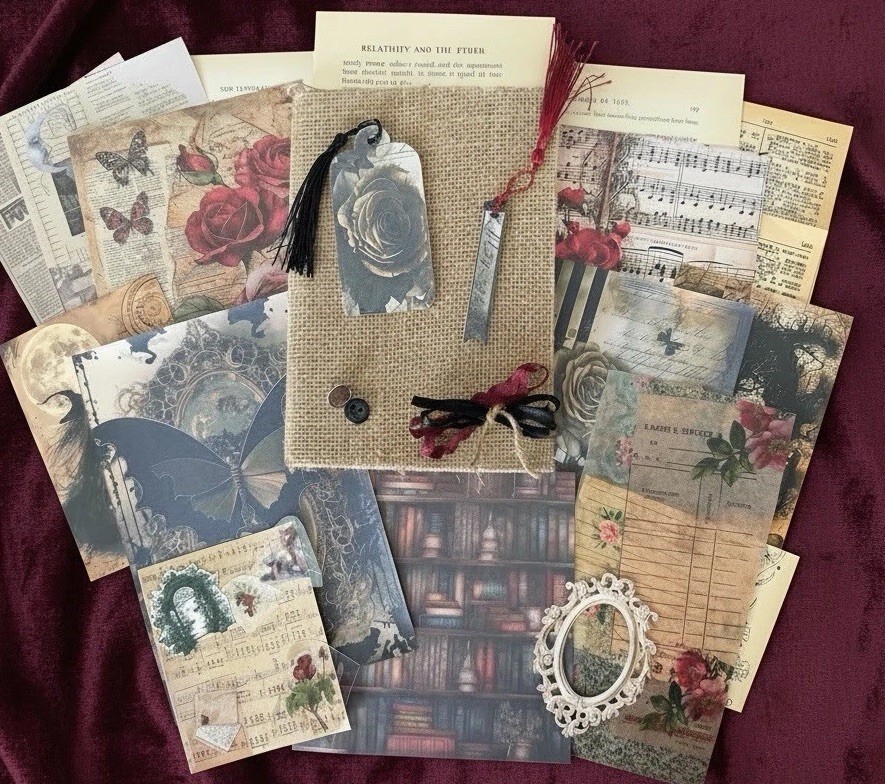 Gothic Junk Journal Kit with Journal Ephemera Bundle Vintage Dark Academia