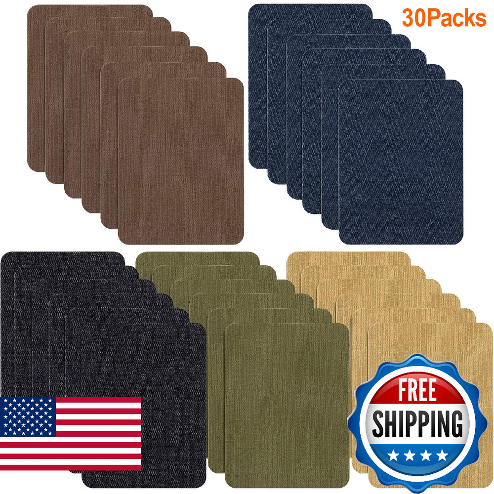 30 PCS Iron-On Denim Patches for Clothing & Jeans Repair – 5 Colors, 4.9×3.7″